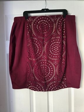 George Women’s 2XL Burgundy Laser Cut Pencil Skirt Stretch Pull-On Knee Length